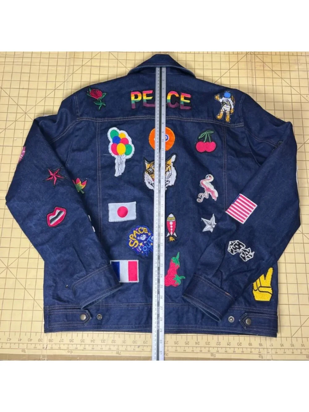 Custom Denim Jacket With Colorful Patches & Embroidery Full Zip Closure Unique D - Picture 3 of 5